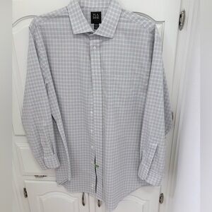 Men's Jos A Banks 17/33 tailored dress shirt brown blue stripes/checks